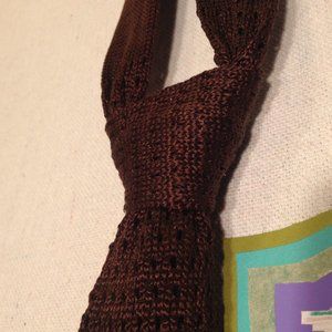 🎈 Vintage Knit Wool Brown Square Skinny, Necktie